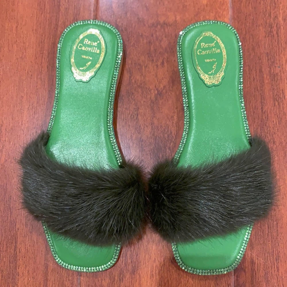 Made in Italy fur rhinestone Sandler slides